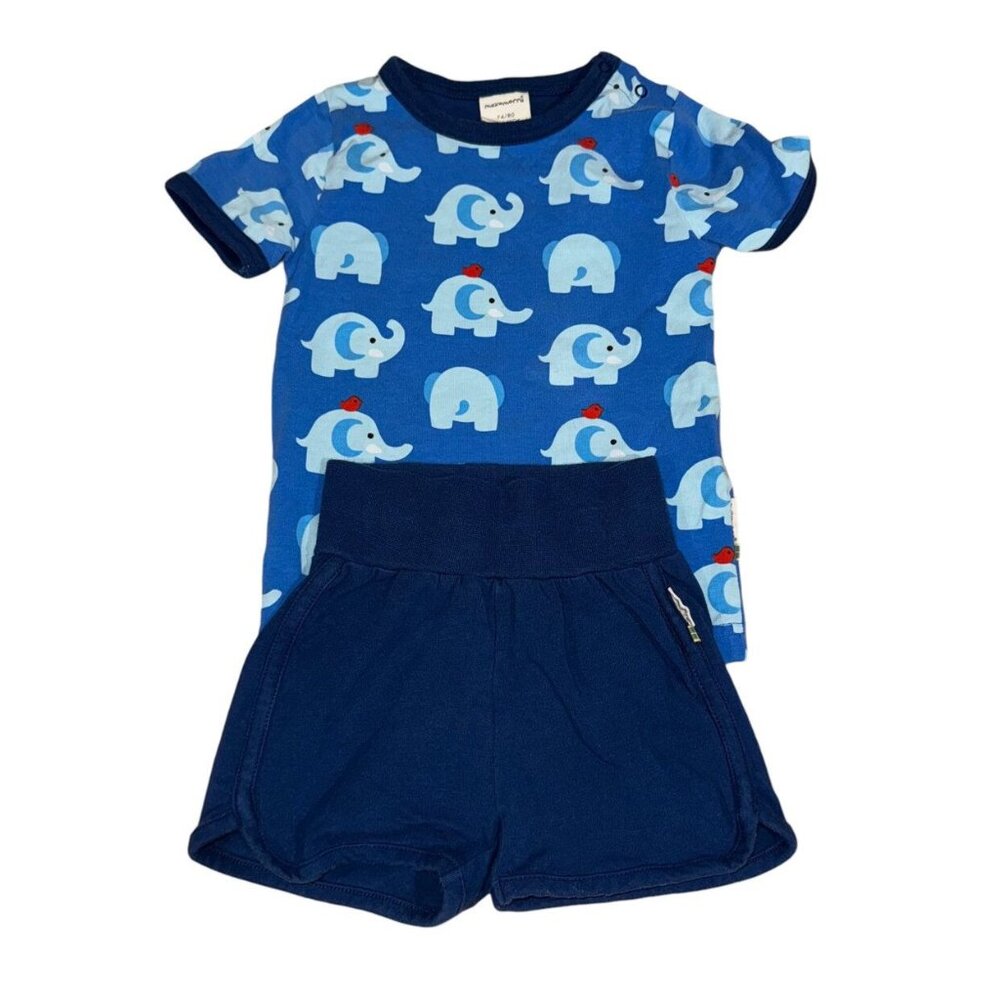 Maxomorra Elephant Pajama Set Blue Size 74/80 9-12 Months